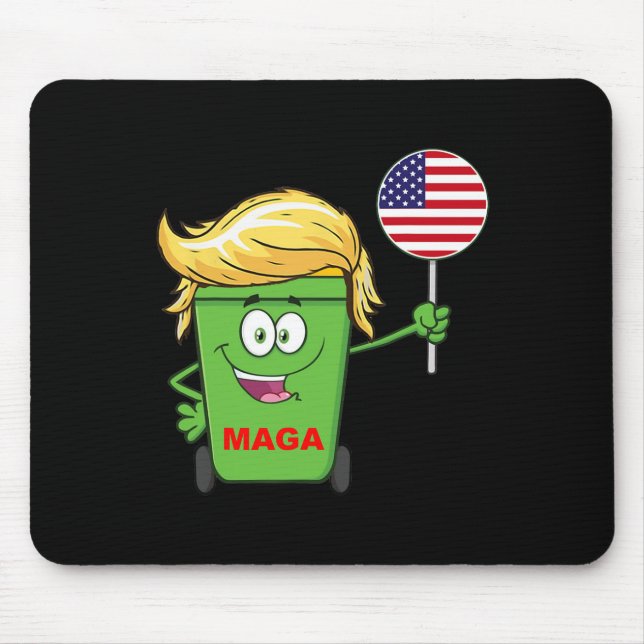 Funny Trump Mega Cartoon Garbage Can American Flag Mousepad (Vorne)