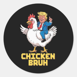 Funny Trump Riding Chicken Game Meme für Männer Fr Runder Aufkleber