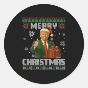 Funny Trump Ugly Xmas Sweater Make Christmas Great Runder Aufkleber
