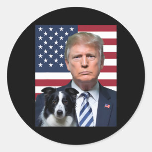 Funny Trump und Border Collie Dog Usa Flag Electin Runder Aufkleber