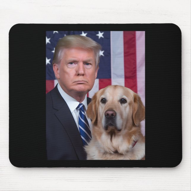 Funny Trump und Golden Retriever Hund US Flaggen E Mousepad (Vorne)