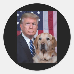 Funny Trump und Golden Retriever Hund US Flaggen E Runder Aufkleber