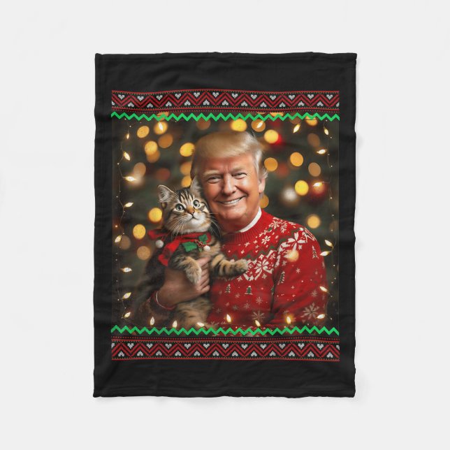 Funny Trump Weihnachts-Sweater für Katzenliebhaber Fleecedecke (Vorderseite)