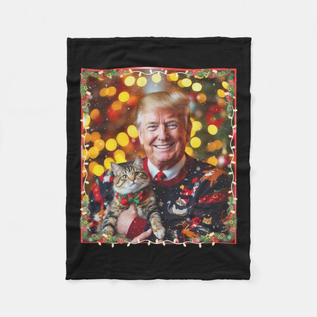Funny Trump Weihnachts-Sweater für Katzenliebhaber Fleecedecke (Vorderseite)