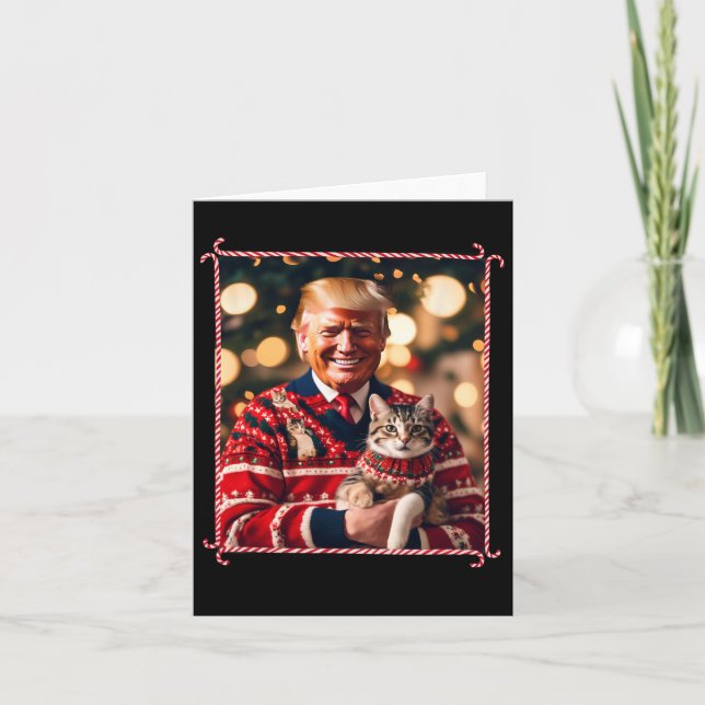 Funny Trump Weihnachts-Sweater für Katzenliebhaber Karte (Vorderseite)