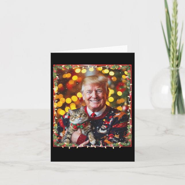 Funny Trump Weihnachts-Sweater für Katzenliebhaber Karte (Vorderseite)