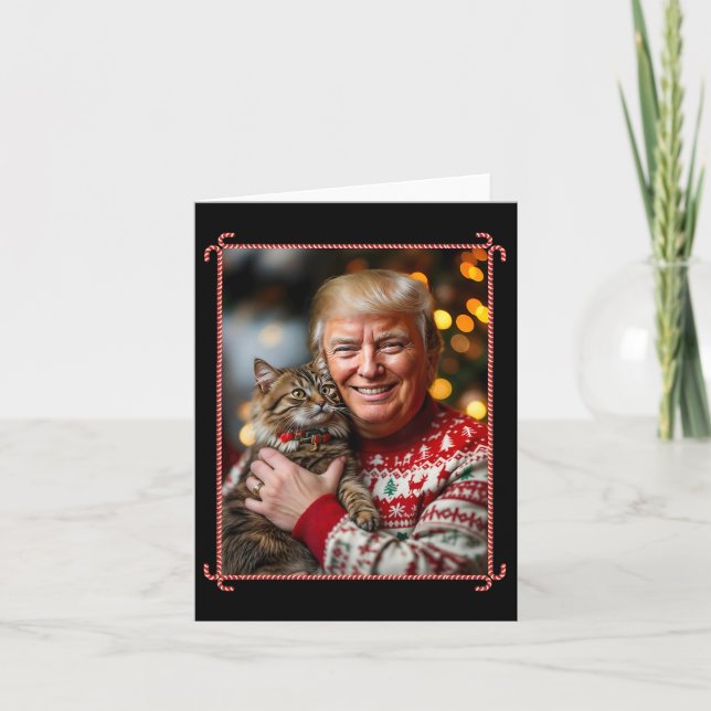 Funny Trump Weihnachts-Sweater für Katzenliebhaber Karte (Vorderseite)