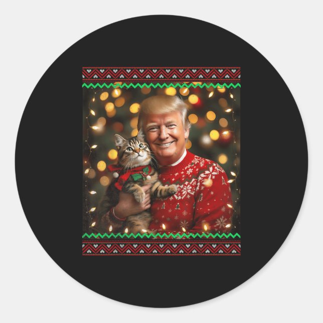 Funny Trump Weihnachts-Sweater für Katzenliebhaber Runder Aufkleber (Vorderseite)