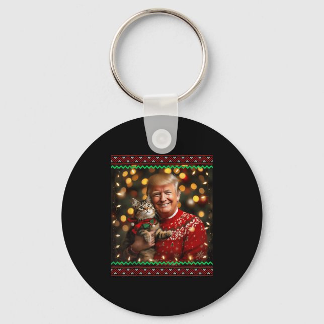 Funny Trump Weihnachts-Sweater für Katzenliebhaber Schlüsselanhänger (Vorderseite)