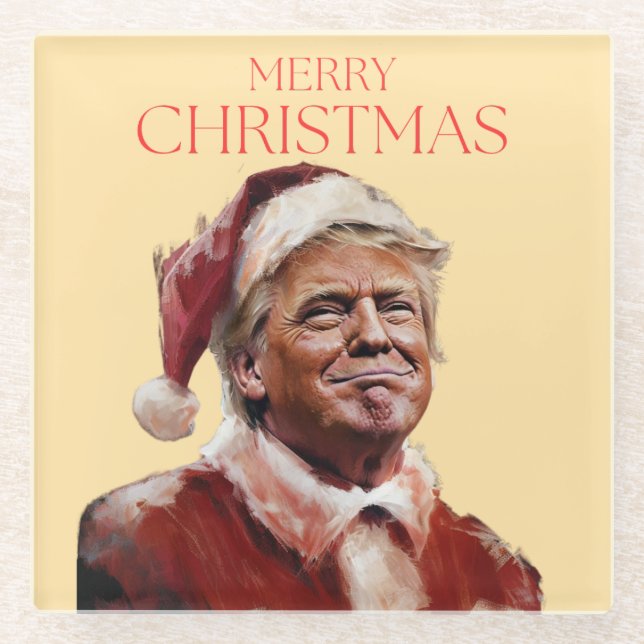 Funny Trump Weihnachtskarte Glasuntersetzer (Vorderseite)