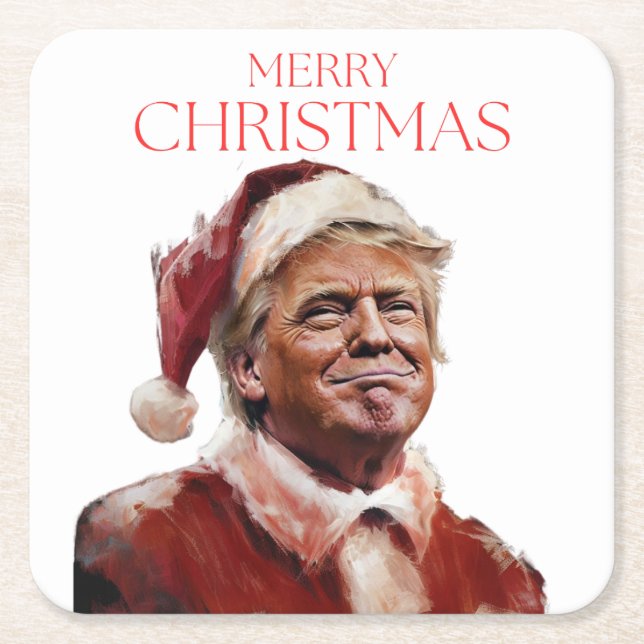 Funny Trump Weihnachtskarte Rechteckiger Pappuntersetzer (Vorderseite)