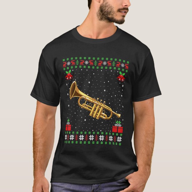 Funny Trumpet Music Lover Xmas Ugly Trumpet Christ T-Shirt (Vorderseite)