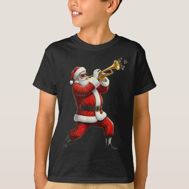 Funny Trumpet Santa Christmas Graphic Player Trump T-Shirt (Vorderseite)