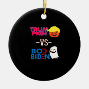 Funny Trumpkin Vs Boo Biden Halloween Design Class Keramik Ornament