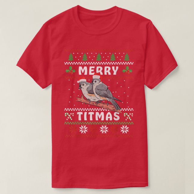 Funny Tufmouse Merry Titmas Geschenk Bird-Uhr T-Shirt (Design vorne)