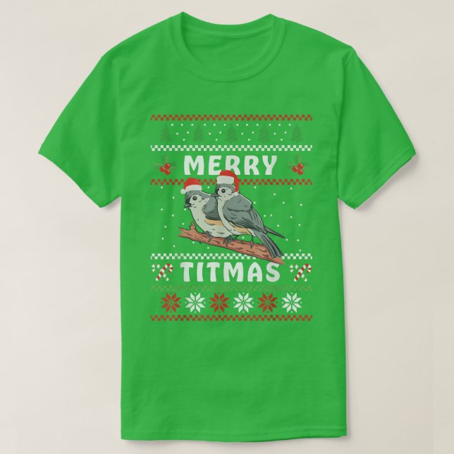 Funny Tufted Titmouse Merry Titmas Gift Bird watch T-Shirt (Design vorne)