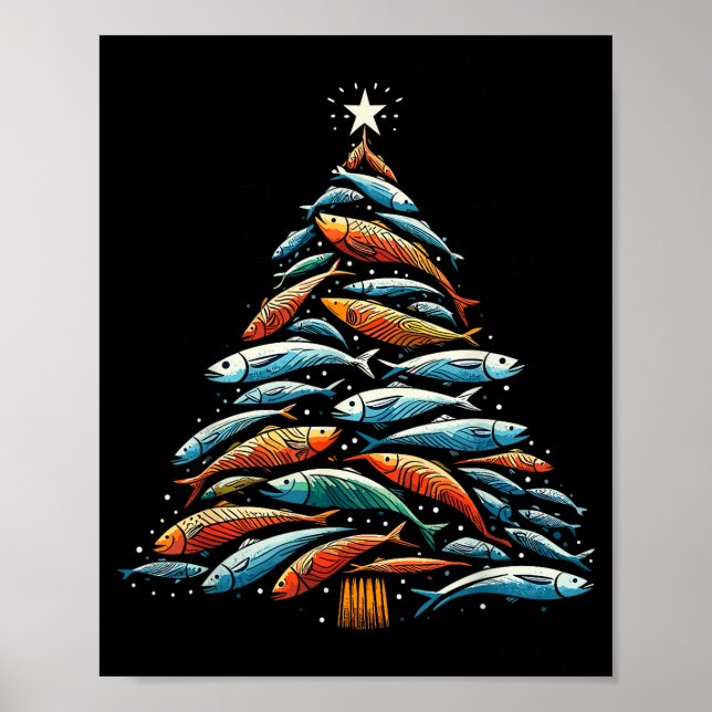 Funny Tuna Fish Christmas Tree Santa Claus Xmas Fi Poster (Vorne)