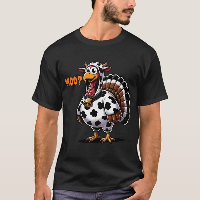 Funny Turkey Cow Costume Moo-key Thanksgiving T-Shirt (Vorderseite)