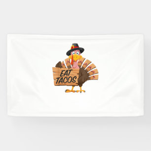 Funny Turkey Erntedank Eat Tacos Vegan Pilgrim Banner