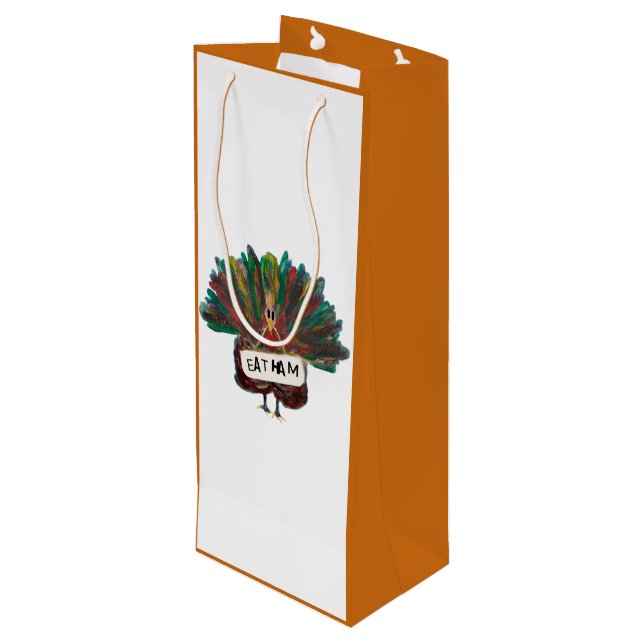 Funny Turkey Erntedank Weihnachten Tasche Weingesc Geschenktüte Für Weinflaschen (Rückseite Schrägansicht)