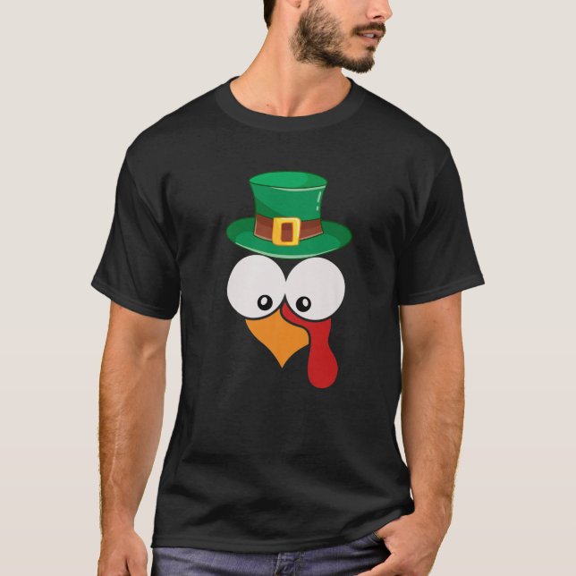 Funny Turkey Face With Irish Hat Thanksgiving Day T-Shirt (Vorderseite)