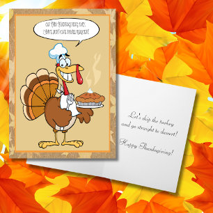 Funny Turkey Happy Thanksgiving Serving Pie Feiertagskarte