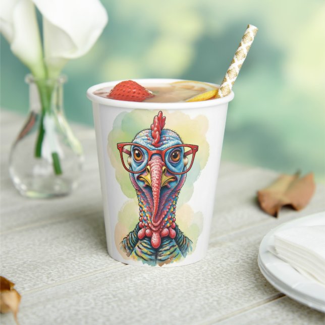 Funny Turkey in Glasses Cartoon Fun Pappbecher (In Situ)