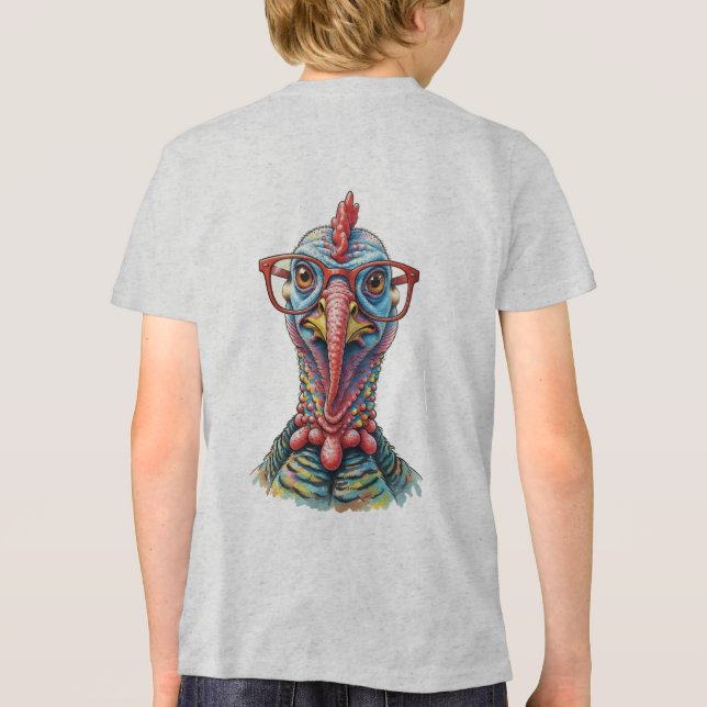 Funny Turkey in Glasses Cartoon Fun Tri-Blend Shirt (Rückseite)