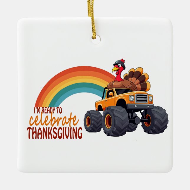 Funny Turkey Monster Truck Erntedank Ornament (Vorderseite)