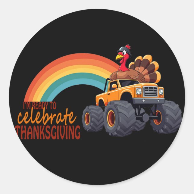 Funny Turkey Monster Truck Erntedank Sticker (Vorderseite)