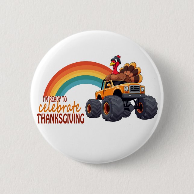 Funny Turkey Monster Truck Erntedank Taste Button (Vorderseite)