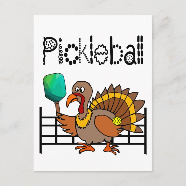 Funny Turkey Pickleball Erntedank Postkarte (Vorderseite)