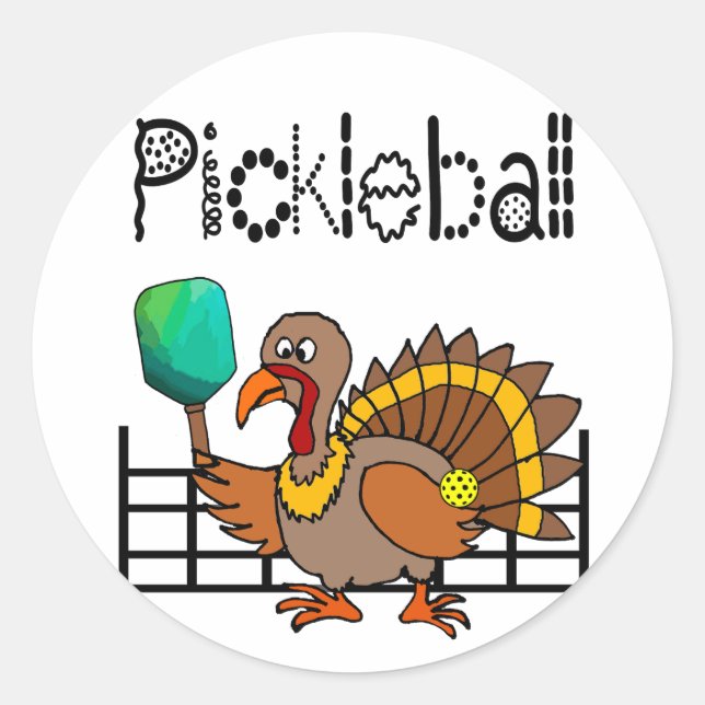 Funny Turkey Pickleball Erntedank Runder Aufkleber (Vorderseite)