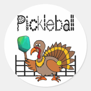 Funny Turkey Pickleball Erntedank Runder Aufkleber