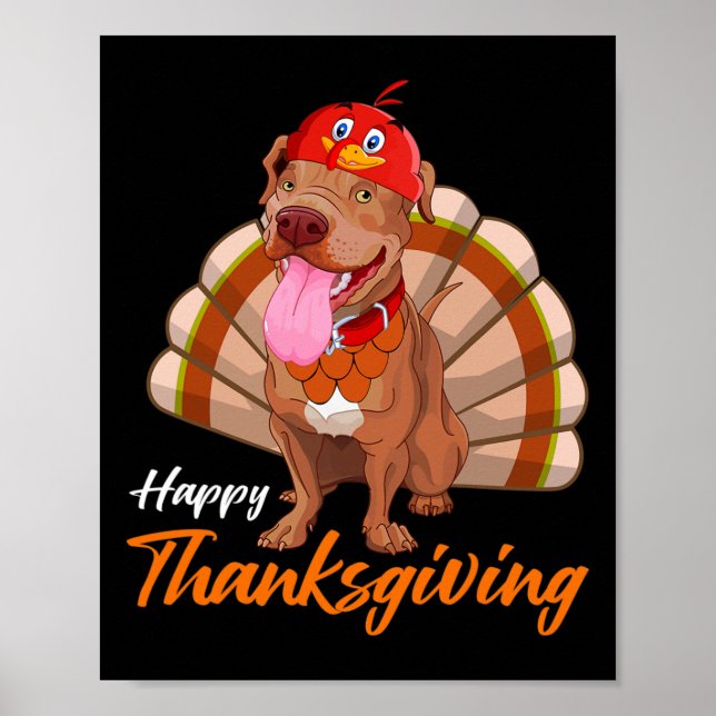 Funny Turkey Pitbull Dog Maple Leaf Fall Vibes Tha Poster (Vorne)