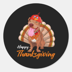 Funny Turkey Pitbull Dog Maple Leaf Fall Vibes Tha Runder Aufkleber