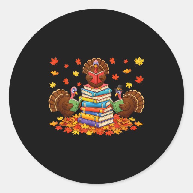 Funny Turkey Reading Book Fall Thanksgiving Teache Runder Aufkleber (Vorderseite)