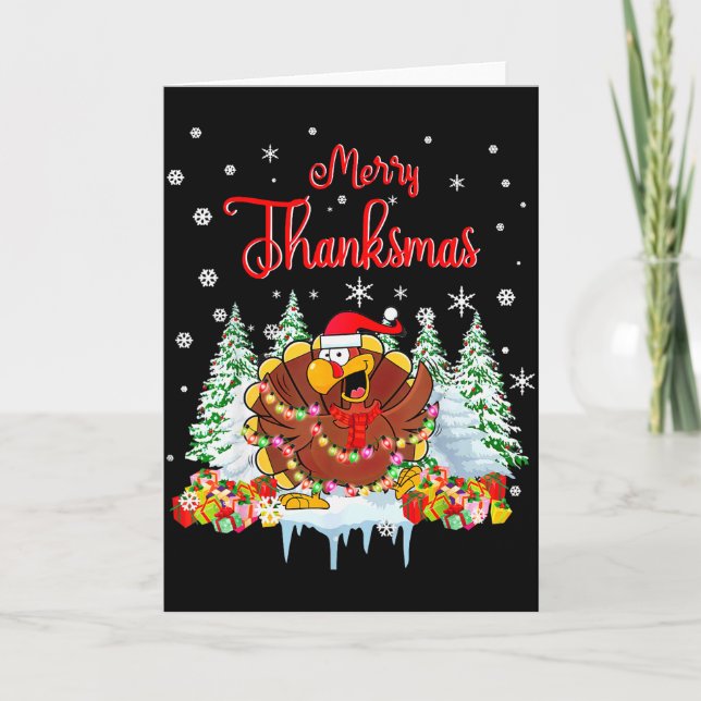 Funny Turkey Santa Merry Thanksmas Christmas Thank Karte (Vorderseite)