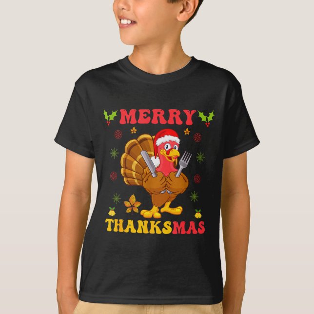Funny Turkey Santa Merry Thanksmas Christmas Thank T-Shirt (Vorderseite)