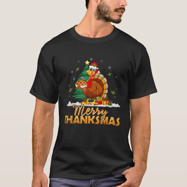 Funny Turkey Santa Merry Thanksmas Christmas Thank T-Shirt (Vorderseite)