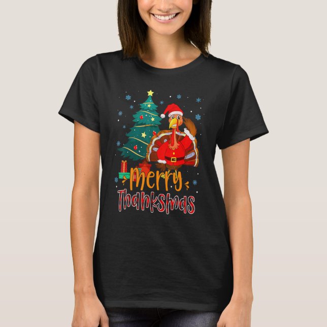 Funny Turkey Santa Merry Thanksmas Weihnachten Vie T-Shirt (Vorderseite)