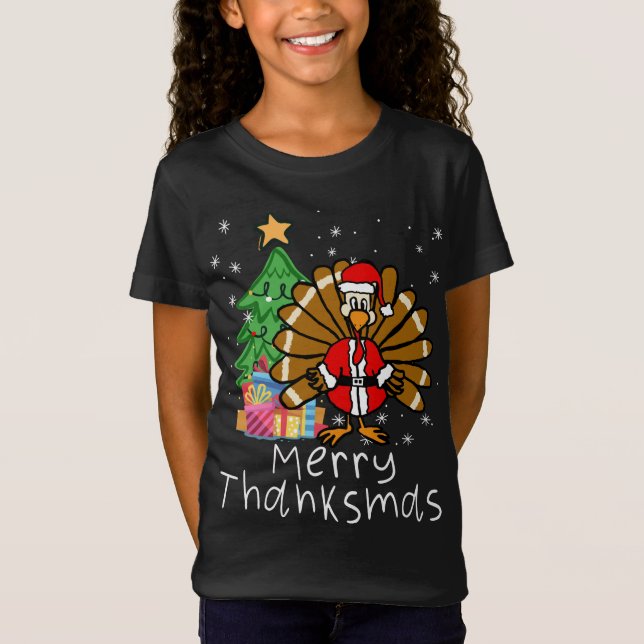 Funny Turkey Santa Merry Thanksmas Weihnachten Vie T-Shirt (Vorderseite)