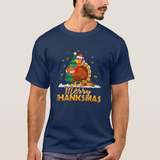 Funny Turkey Santa Merry Thanksmas Weihnachten Vie T-Shirt (Vorderseite)