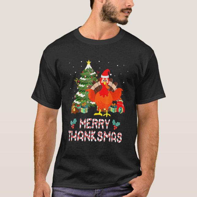 Funny Turkey Santa Merry Thanksmas Weihnachten Vie T-Shirt (Vorderseite)