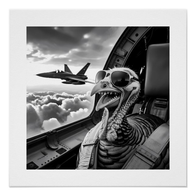 Funny Turkey Selfie Black & White Poster (Vorderseite)