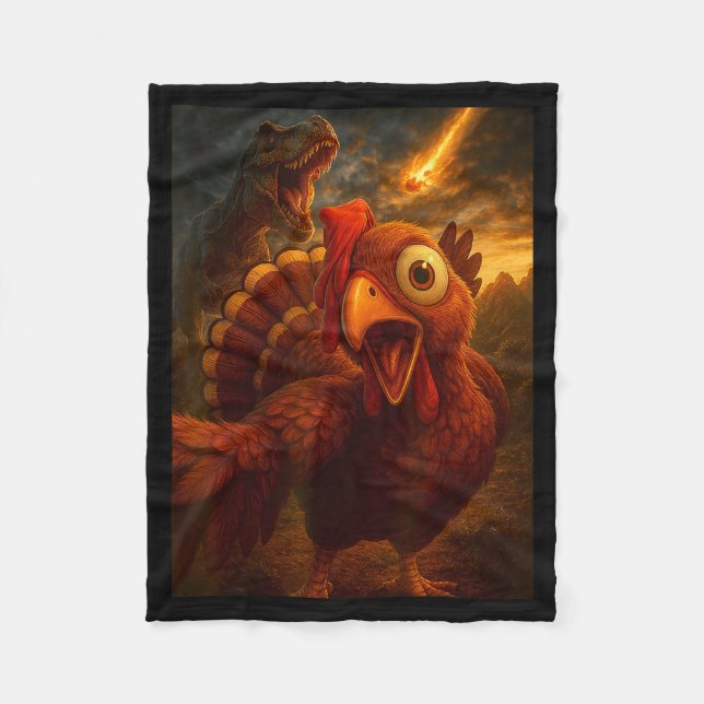 Funny Turkey Selfie With Dinosaur And Meteor Acaly Fleecedecke (Vorderseite)