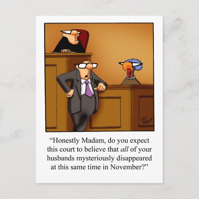 Funny Turkey Trial Erntedank Postcard Feiertagspostkarte (Vorderseite)