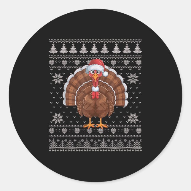 Funny Turkey Ugge Weihnachts Sweater Weihnachtsjet Runder Aufkleber (Vorderseite)