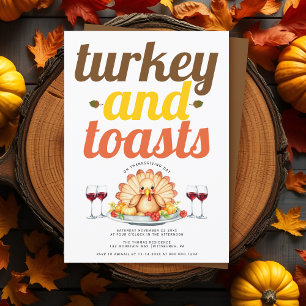 Funny Turkey und Toasts Typografie Friendsgiving Einladung