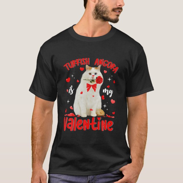 Funny Turkish Angora ist mein Valentine Cat Vater  T-Shirt (Vorderseite)